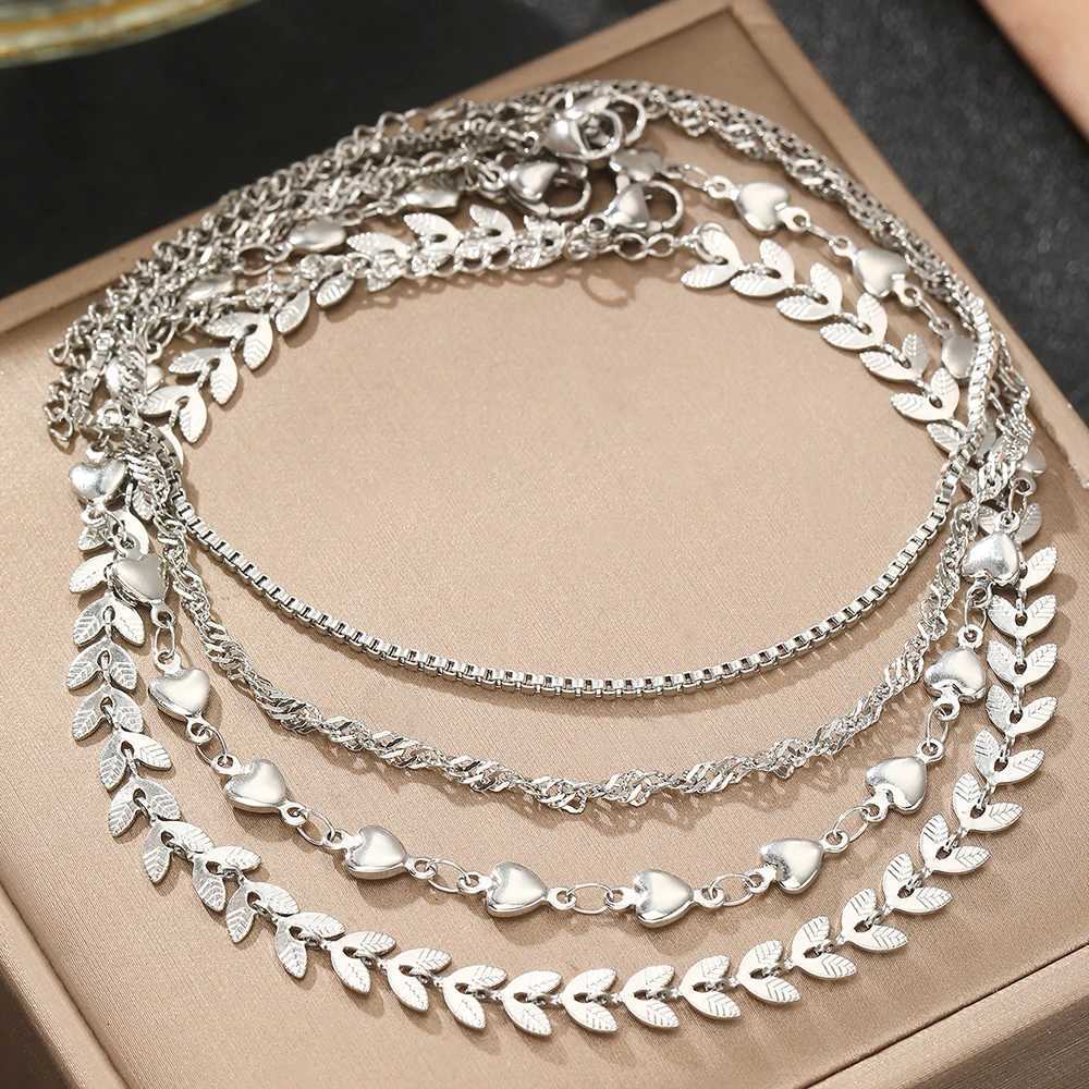 Stainless Steel Anklets Multi Chain Combination Fashionable Atmosphere Peach Blade Anklets For Women Jewelry Popular New Design Y250805