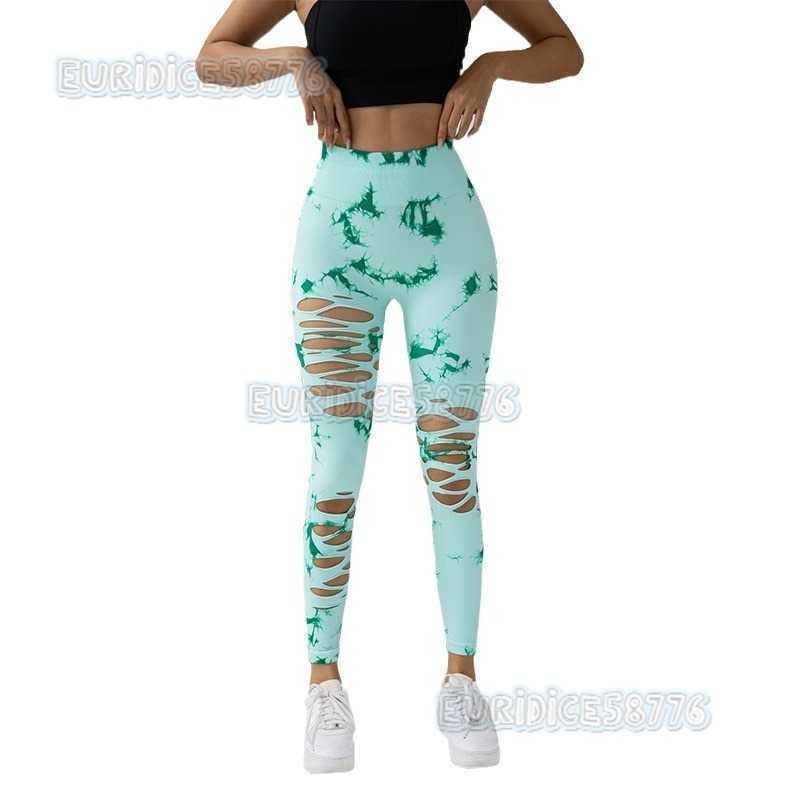 Tie-dye High-waist Tummy Control Yoga Pants Peach Hip High-quality Breathable Sports Yoga Pants for Women New Hollow Design H250806