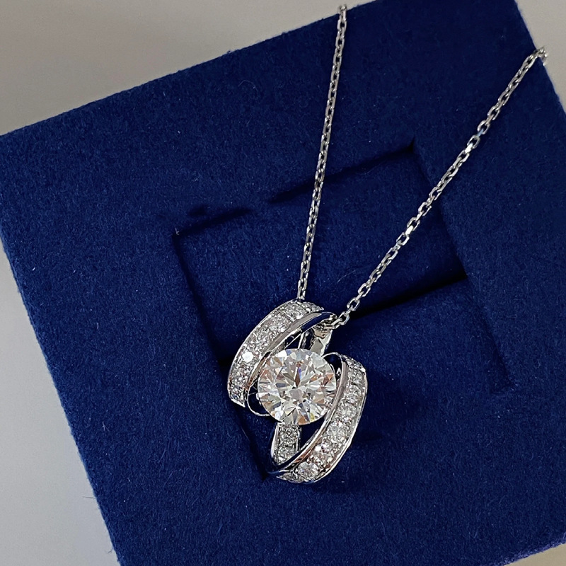 Hui Zhi Wing Jewelry Model S Sier Rotating Heart Inlaid Pendant Fashion Style Telescopic Necklace