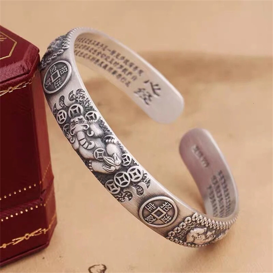 Premium Silver Color Bangles for Men Ethnic Style Vintage Simple and Domineering Opening Jewelry 250805