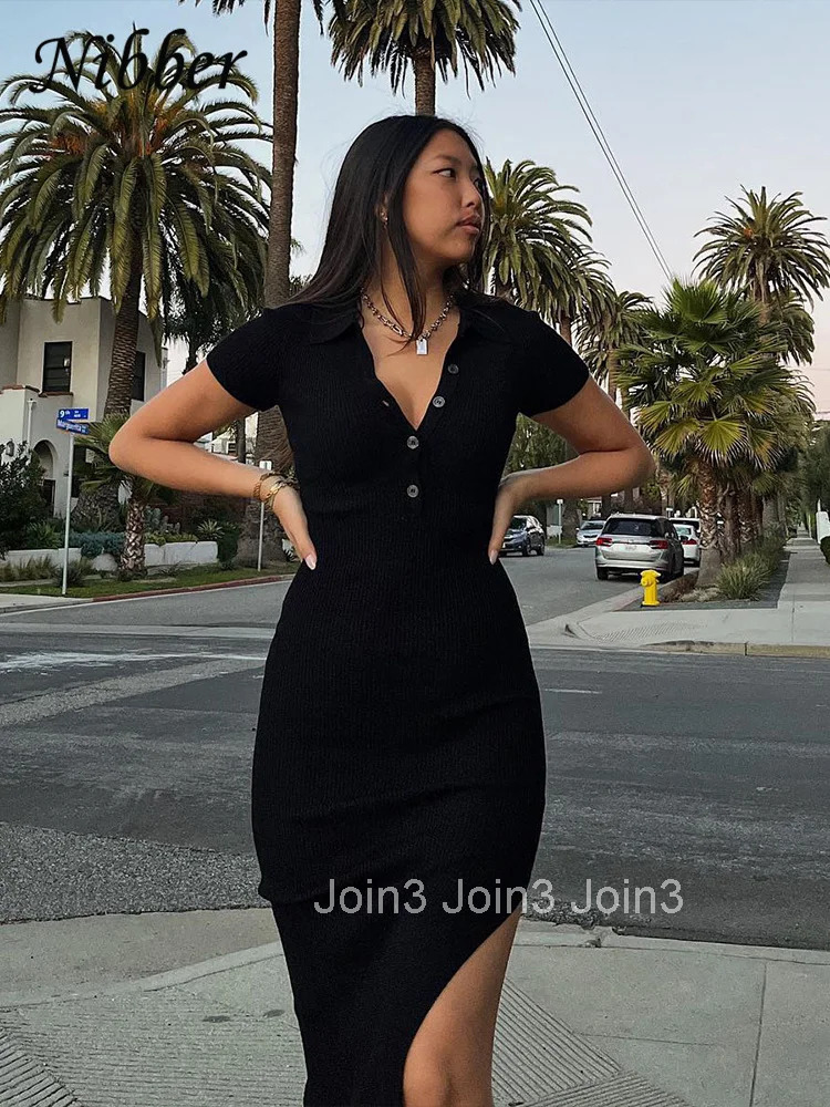 Solid Color Maxi Dress Summer Clothes For Women Elegent Middle collar Single-breasted Dresses Streetwear Party Travel