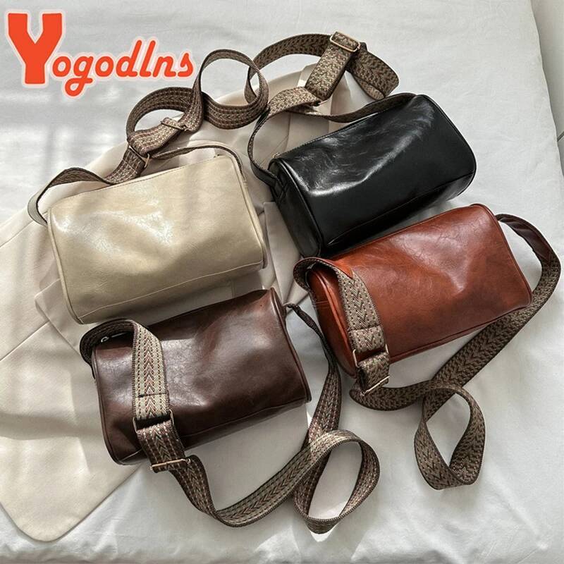 Yogodlns Vintage Shoulder For Women Fashion Wide Strap Crossbody Bag Retro Pillow Messenger Handbag Ladies Tote Clutchs