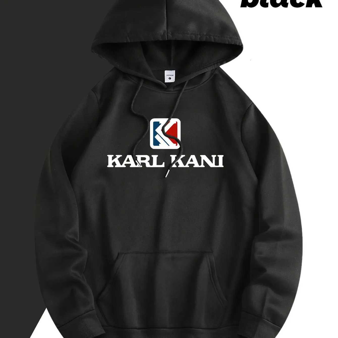 Mens Casual Hoodie with KARL KANI Print Comfortable Drawstring Design Front Pocket All-Season Regular Fit Casual Wear Hoodie R250805