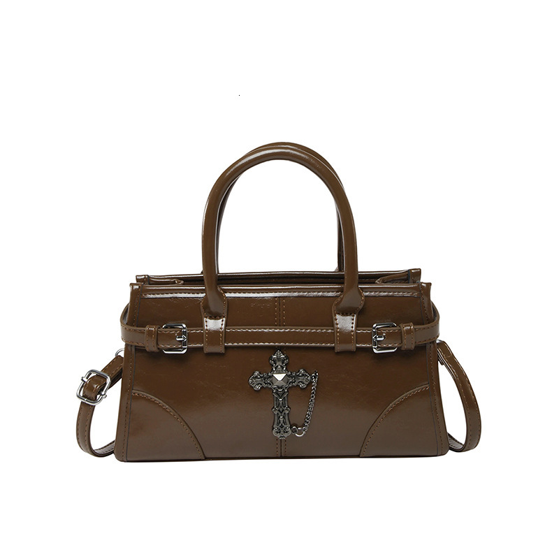 Designer Bag New Hot-selling Oil Leather Handbag Small Square Bag With Metal Cross Luxury Bag Decoration, Spicy Girl Shoulder Bag, Simple Commuter Cro