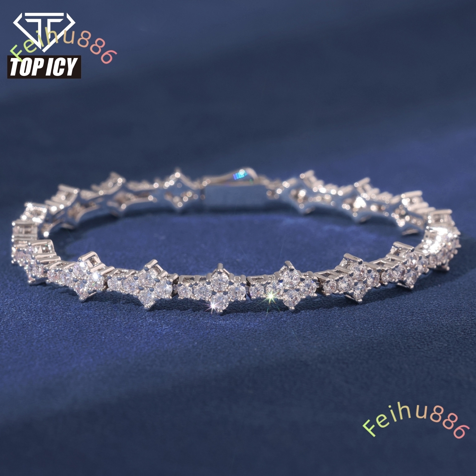 Hip Hop Star Jewelry Hot Sale Moissanite Diamond Tennis Chain 925 silver 18K Gold Plated Bracelet for Gift Wedding