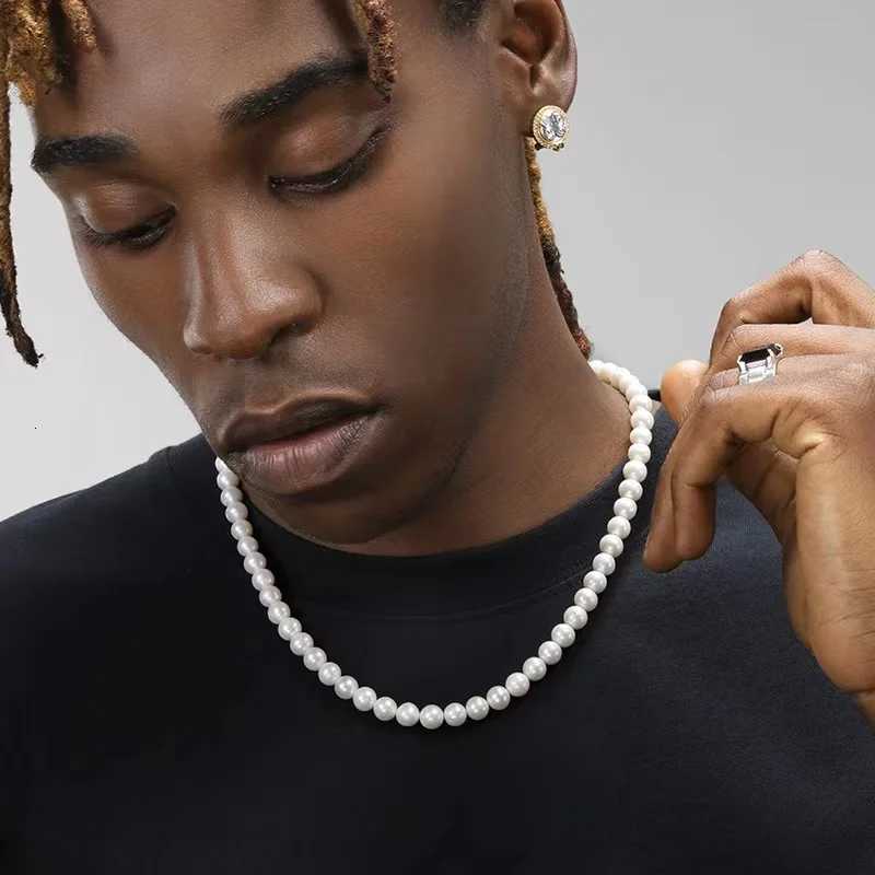 Rock Imitation Pearl Necklace For Men Hip Hop Pearl Bead Chain Men Necklace Women Choker Fashion Party Jewelry Gift Y250805