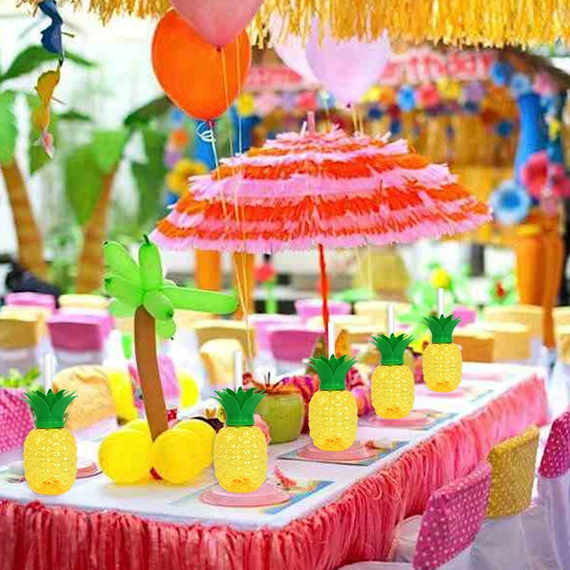 Hawaiian Summer Party Pineapple Strawberry Cup with Straw Tropical Wedding Flamingo Luau Birthday Party Decoration Drinking Cup 250805