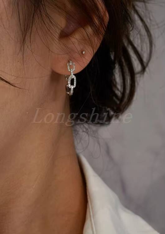 Chain Shape 18k Gold Shining Diamond Newest Fashion Design White Color Cuban Earring Hoop