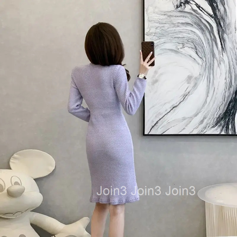 French Small Fragrant Knit Dress Women Autumn Winter New Temperament Elegant Vestidos Slim Fit Sweater Bodycon Skirt