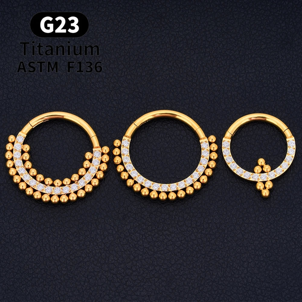 G23 Round Hoop D Shape Nose Ring Daith Heart Earring 16G CZ Hinged Segment Ear Tragus Cartilage Helix Piercing Jewelry 250805