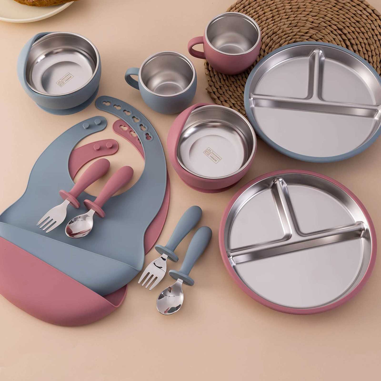 6PCS BPA Free Stainless Steel Silicone Infant Feeding Set Includes Bowl Plate Bib Detachable Design Baby Tableware For Weaning X250806