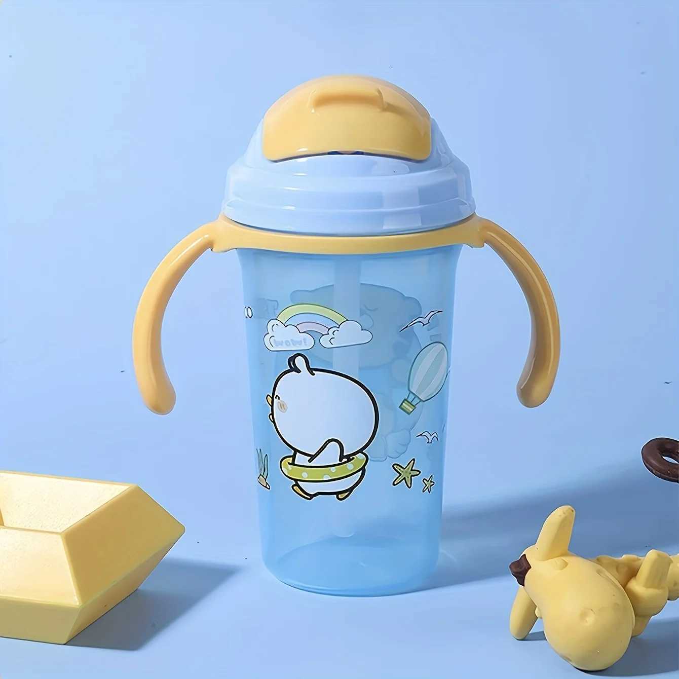 300ML Water Bottle Learning Drinking Cup with Straw Cover and Handle X250806