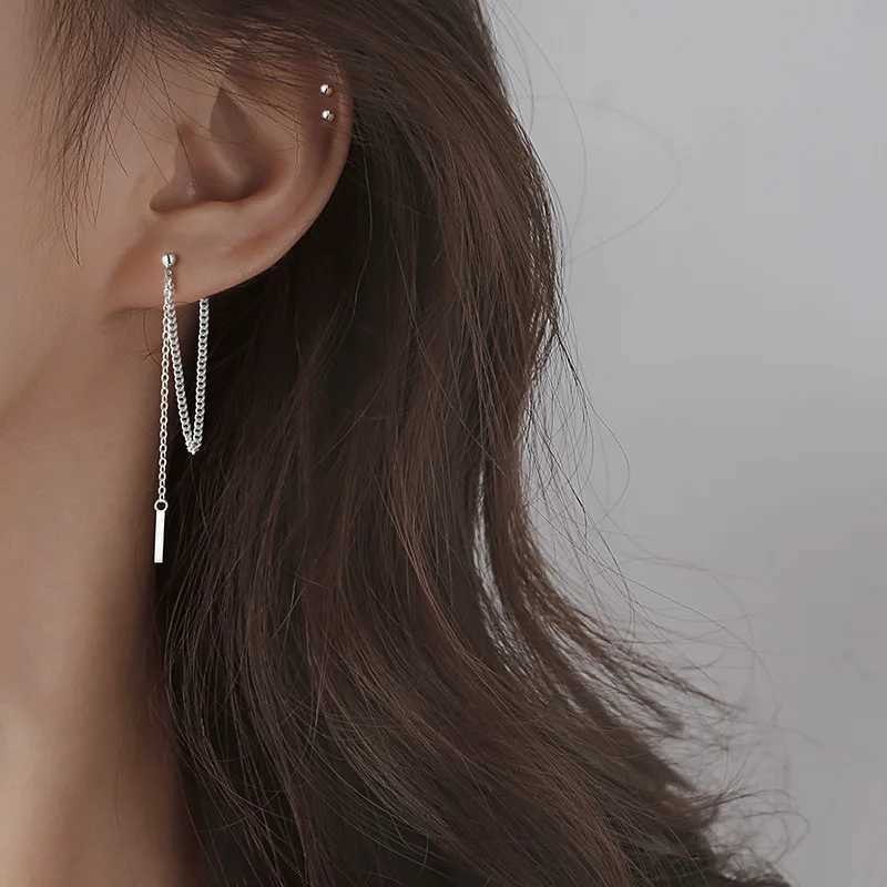 New Punk Silver Color Pop Simple Metal Long Chain Tassels Drop Earrings For Women Geometric Cool Fashion Creative Jewelry Y250805