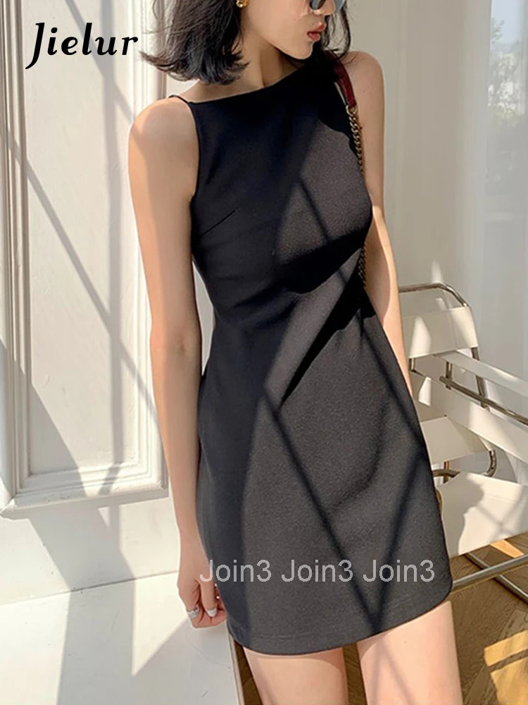 Jielur Summer Women New Spaghetti Strap Elegant Party Mini Dress Female Fashion Sexy Ladies Sleeveless Clothes