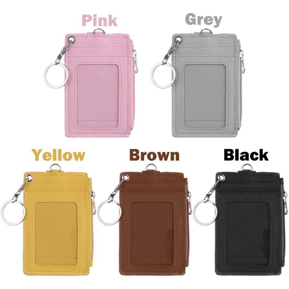 Fashion PU Leather Business ID Card Credit Badge Holder Women Girls Coin Purse Wallet Keychain Portable Mini Wallet with Keyring XJ250806