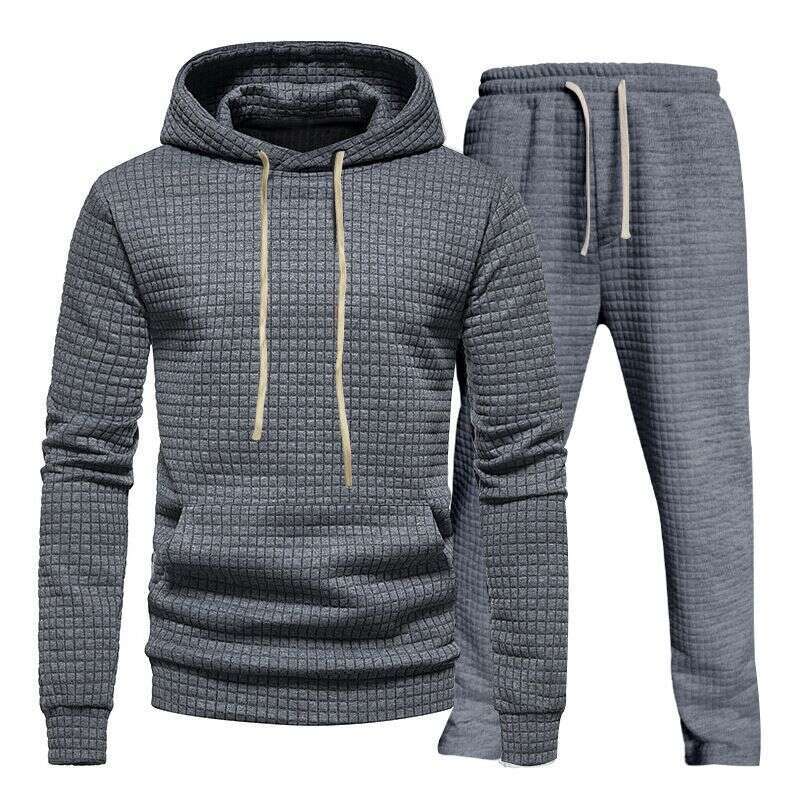 Designer Leisure High Quality Men's Clothing jacquard small square hooded sweater trousers casual sports men's suit