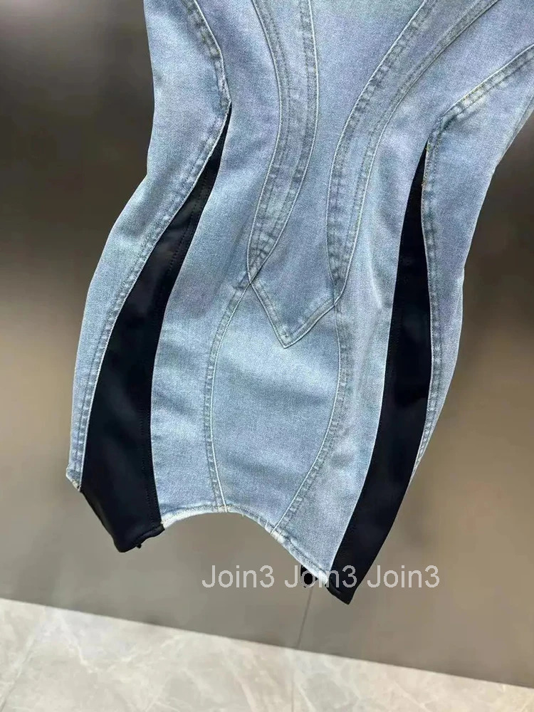 Hit Color Slimming Sexy Short Dresses For Women Square Collar Sleeveless High Waist Irregular Elegant Dress Female Fashion