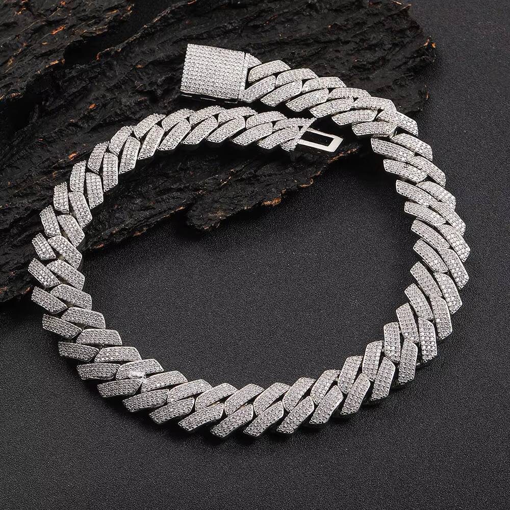 10MM OEM ODM Gold/sliver Iced Out Copper Lozenge Cuban Link Chain Bracelet Hip Hop Jewelry for Men Women-for Parties Birthday Gifts