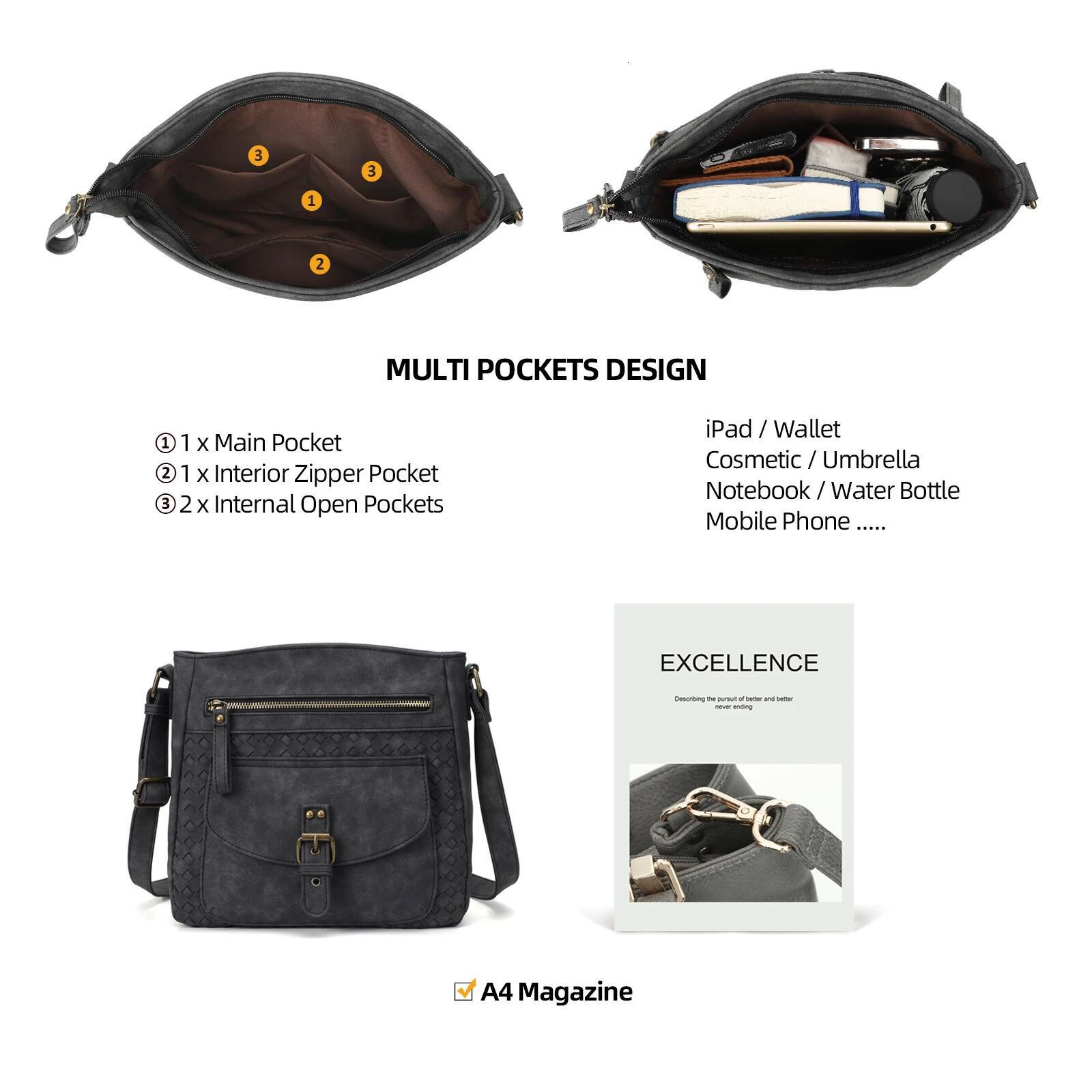 Crossbody Purses for Women, PU Leather Shoulder Handbags Sling Bag Crossboby Bags Medium Multi Pockets