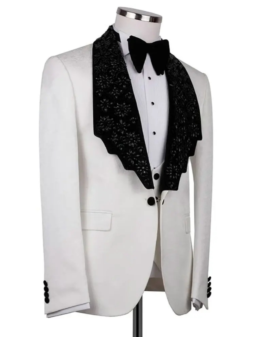 Unique Jacquard Wedding Tuxedos Double Breasted Beaded Men Suit Shawl Lapel 1 Pcs Jacket Groom Business Blazers Customized