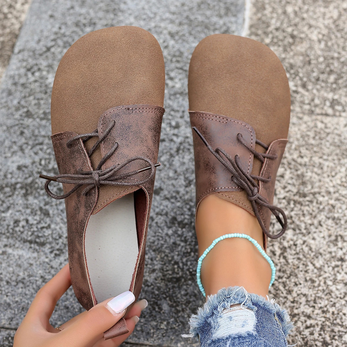 Woman Flats Shoes Loafers Fashion Casual Sports Sneakers Trend Womens Fashion Dress Shoes Lace Up Femme Zapatos 250731