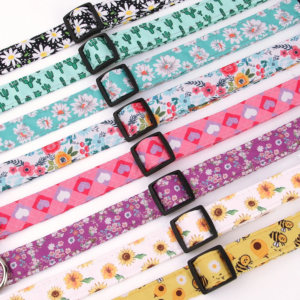 Nylon Print Dog Collar Adjustable Pet Collars Flower Print For Small Medium Large Dogs Chihuahua Pug Dog Accessories With D Ring 250805