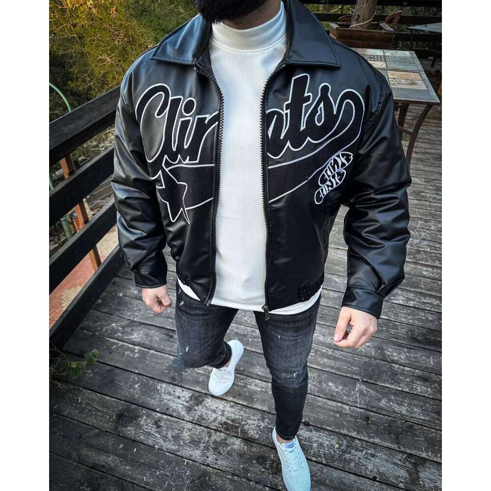 Designer Clothing 2025 Y2k Gothic Leather Hip Hop Punk Pattern Embroidered Motorcycle Jacket Fashionable And Simple Streetwear Zipper Coat