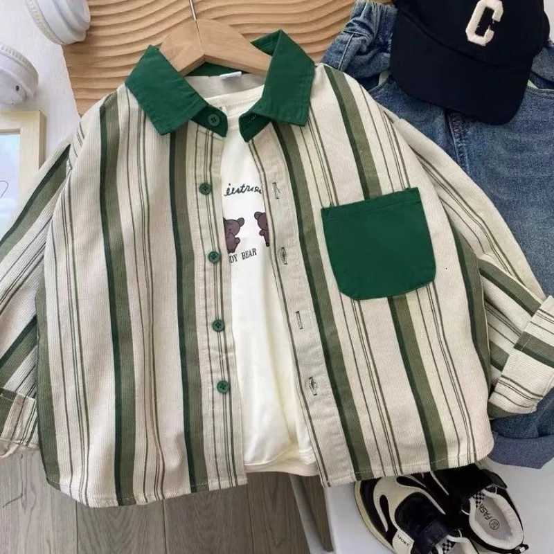 Childrens Corduroy Stripe Shirt Autumn 2025 New Style Little Boys Rascal Handsome and Stylish Boys Spring and Autumn Top 2-10Y X250806