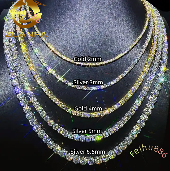 Factory Price 925 Silver 2mm 3mm 4mm 5mm 6mm Diamond Hiphop Jewelry VVS Moissanite Necklace Moissanite Tennis Chain Necklace