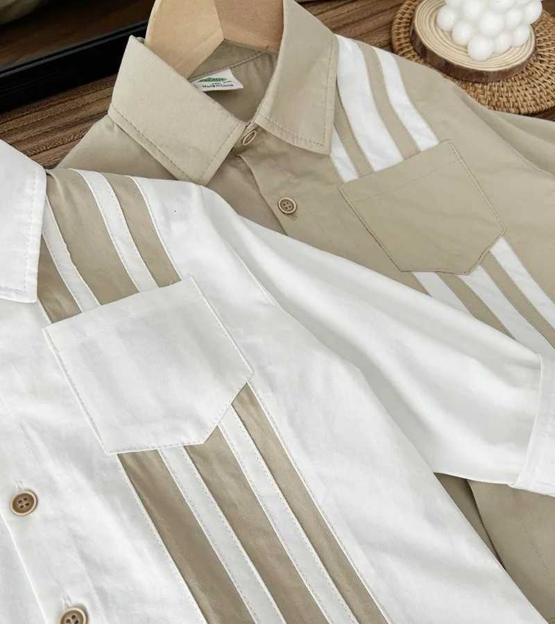 New Boys Cotton Washed Soft Stripe Long Sleeve Shirt White Blouse School Uniform for Boys X250806