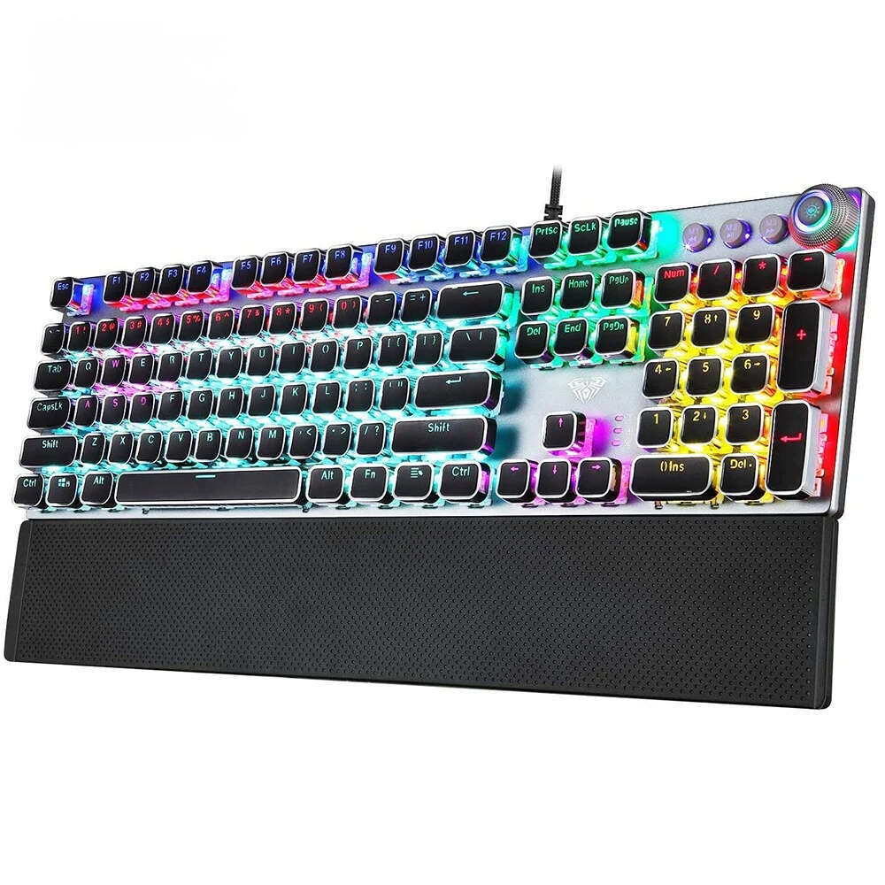 Designer Brand AULA F Gaming Mechanical Keyboard Wired Backlit Metal Anti-Ghost English Hebrew. Russian. Spanish. Arabic. Korean