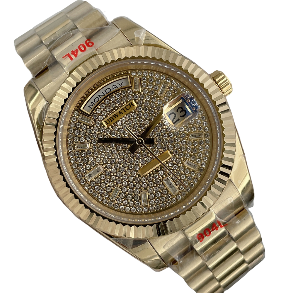 Full Diamond 40MM Man Wristwatches St9 Upgraded Automatic Mechanical Sapphire Crystal Complete Calendar Mens Watches