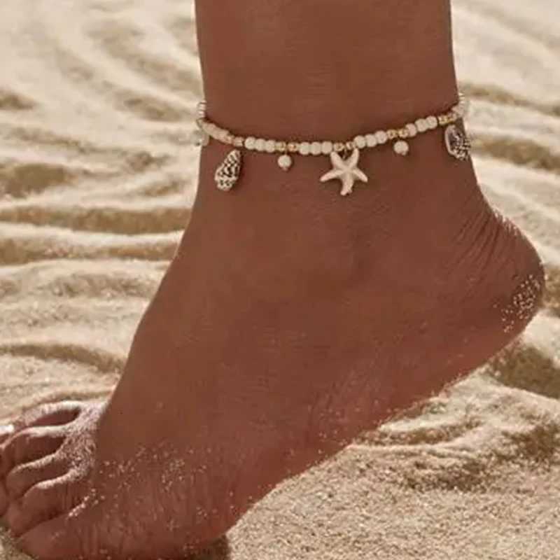 Sweet Conch And Starfish Beach Anklet For Women White Gold Color Beache Charm Anklet Summer Holiday Beach Daily Jewelry Y250805