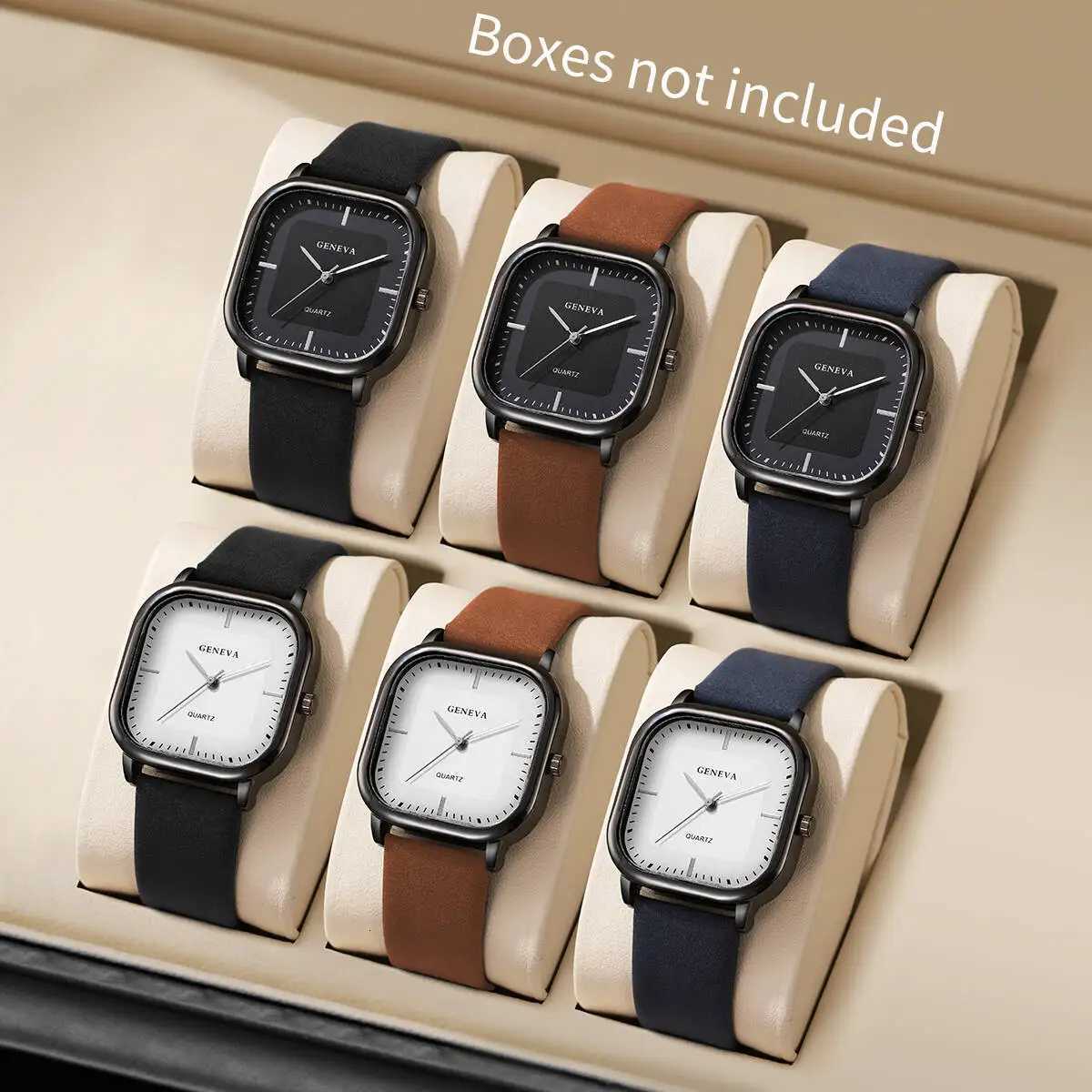 3/4/6PCS Fashion Mens Watch Set Casual Square Quartz Leather Strap Wristwatch for Men Reloj HombreWithout Box W250806