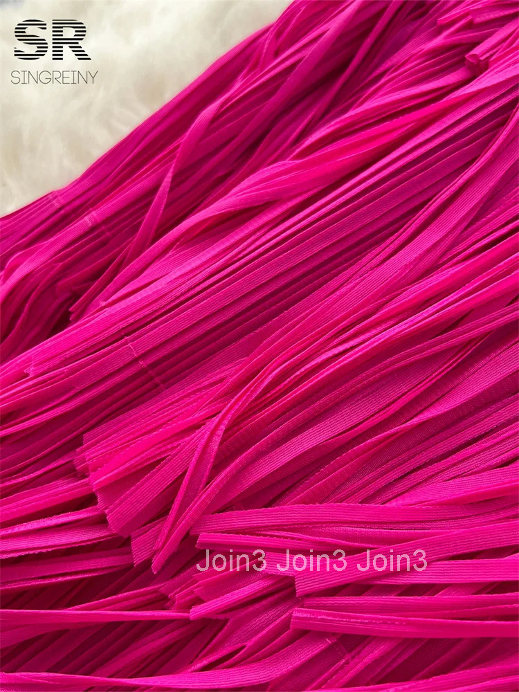 Luxury 3D Floral Pleated Dress Female Lace Up Design V Neck Flare Sleeves Women High Quality Tassel Party Dresses