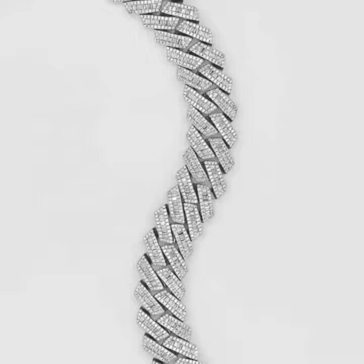 15MM Fully Diamond Cuban Chain Necklace S925 Sterling Silver Moissanite Hip Hop Style Yellow Gold Plated Trendy Fine Chains for Gift