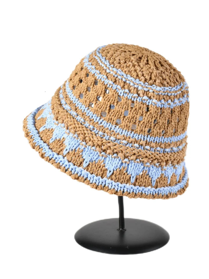 2025 Summer Striped Solid Hollow out Bowl Hats for Womens Casual Korean Foldable Sun Hat Bucket Hat Panama Travel Cap 250805