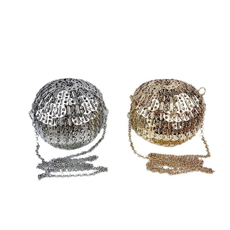 Niche Shoulder Bag - Elegant Silver Metallic Design with Three-Dimensional Sphere Feature