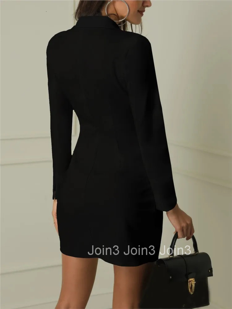 Fashion Long-sleeved Suit Collar Double-breasted Dress Women Elegant Solid Color Double-breasted Office Vintage Dresses Female