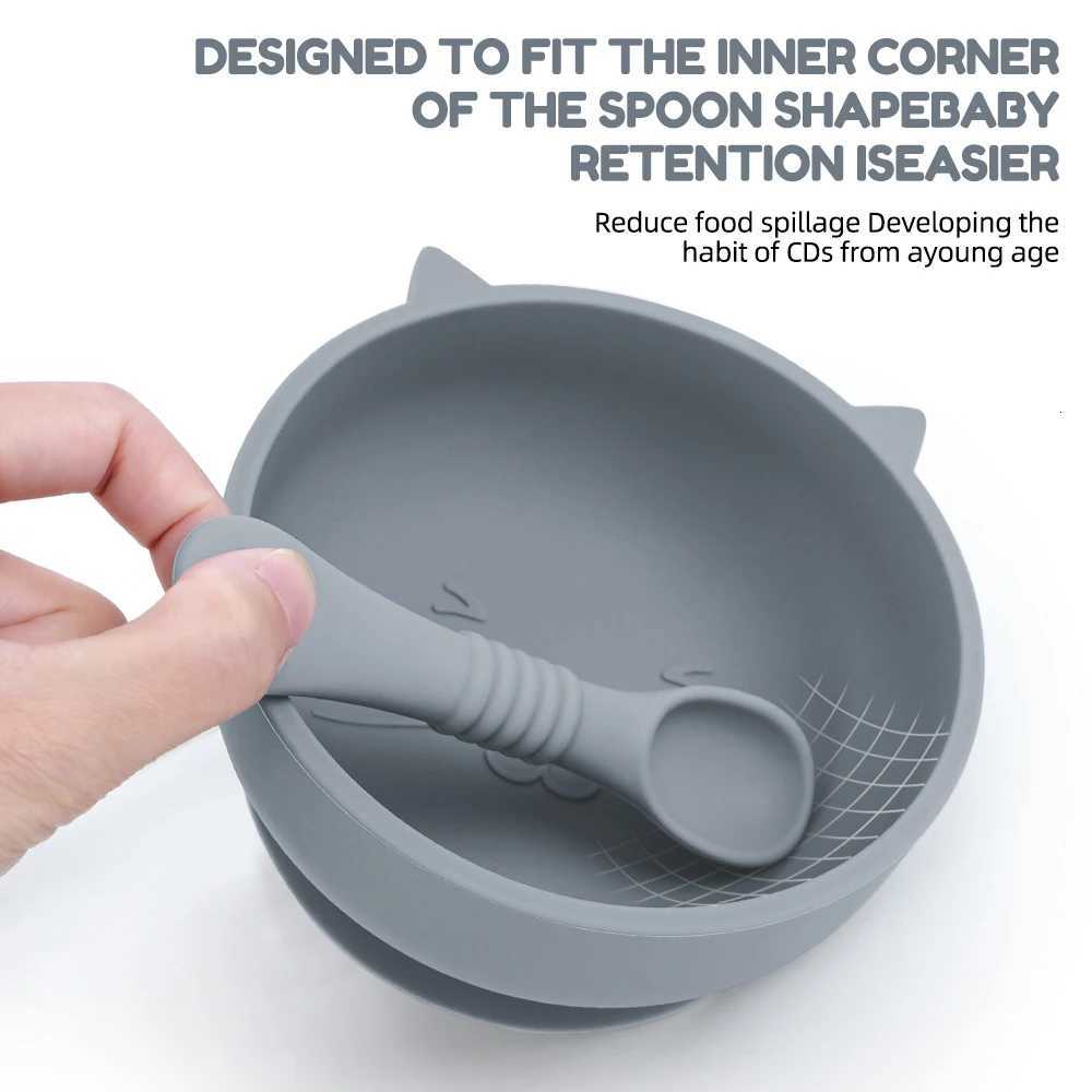 1PC Baby Silicone Bowl Cute Cartoon Cat Shape Baby Tableware Solid Color Baby Food Storage BPA Free Suction Baby Feeding Tray X2508061