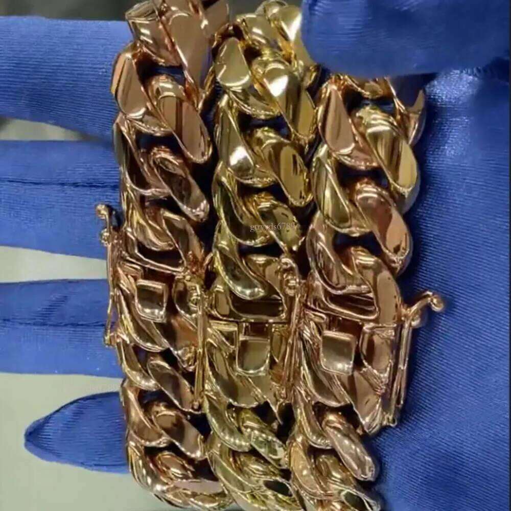 Hip-hop rapper 30mmCustomized Hand Made Miami Cuban Bracelet Jewelry 14k Real Gold Heavy Link Chain Two Tone Plain Men's Necklace