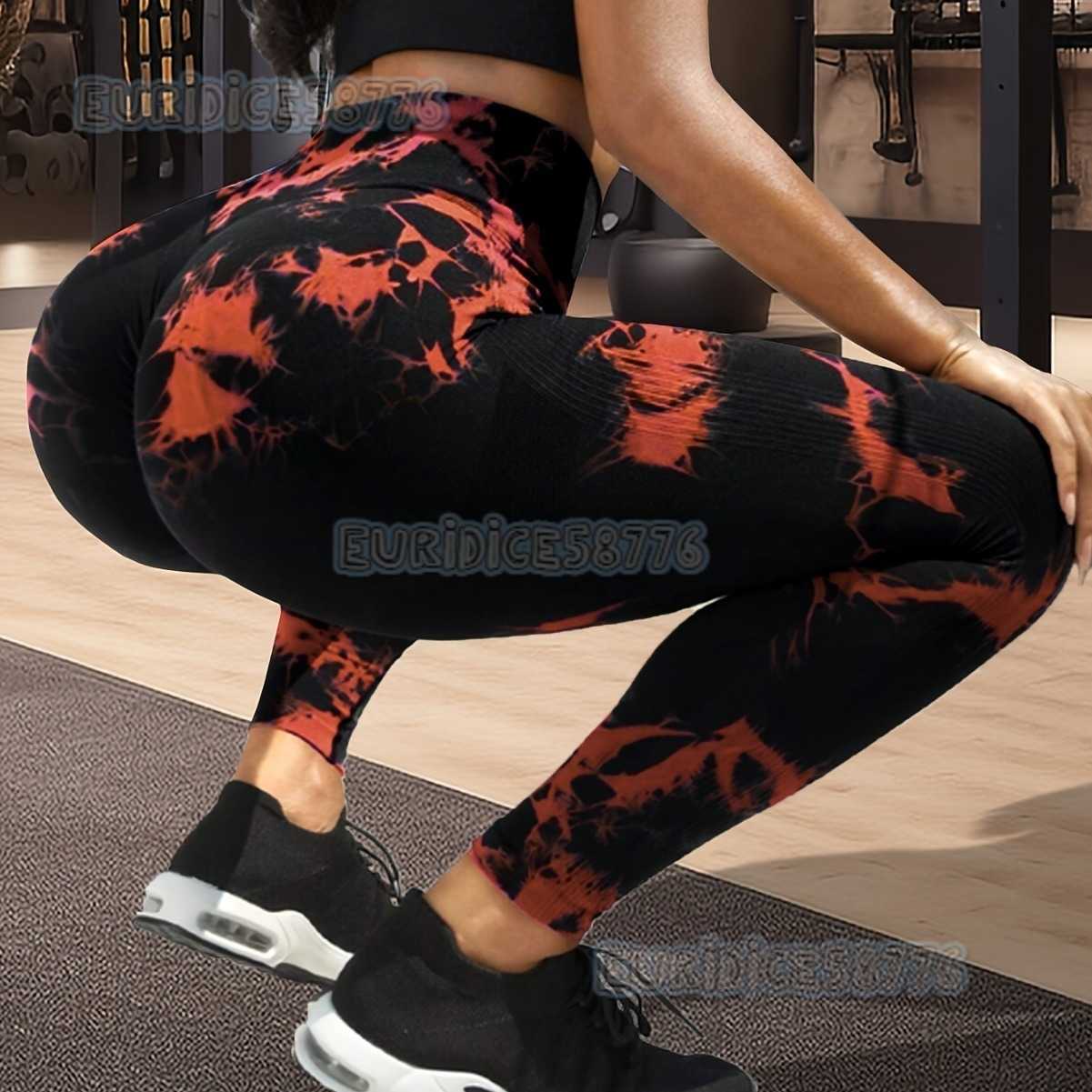 Hot Selling Seamless Tie-dye Two-tone Butt-lifting Fitness Pants Tummy Control High-waist Peach Butt Yoga Pants H250806