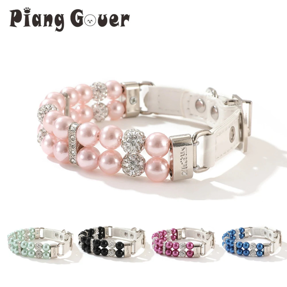 Pearl Pet Collar Artificial Pearls Rhinestone Dog Collar For Cat Necklace Wedding Party Pink Blue Green 250805
