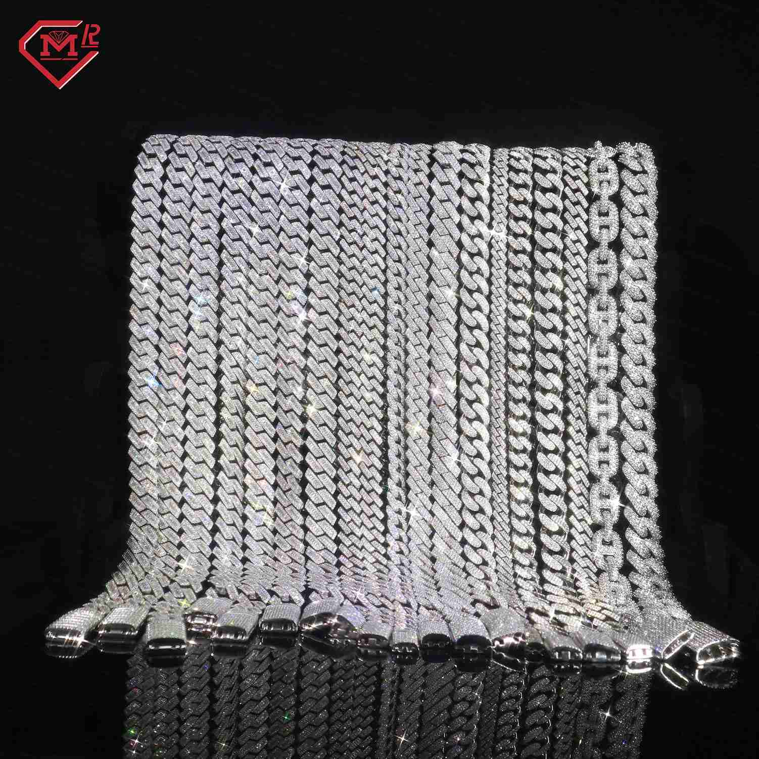 15MM VVS Diamond Moissanite Cuban Chain Hip Hop 925 Sterling Silver Iced Out Moissanite Cuban Link Chain