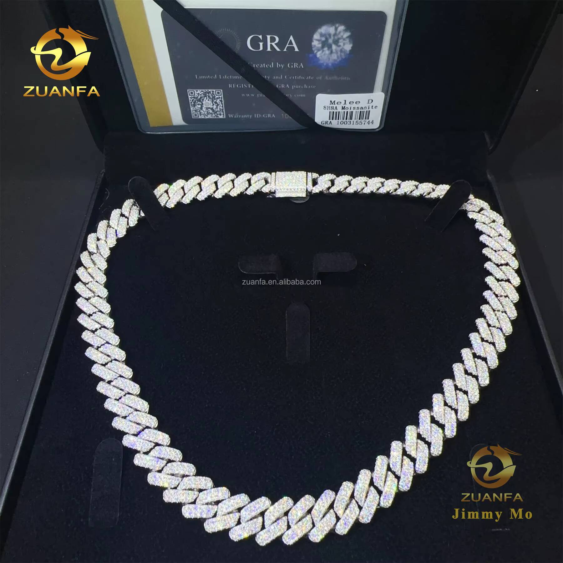 Fire Jewelry Rapper Stylish GRA Certificate 925 Solid Silver 14mm Two Rows Stone Iced Out Hip Hop FL Moissanite Cuban Link Chain