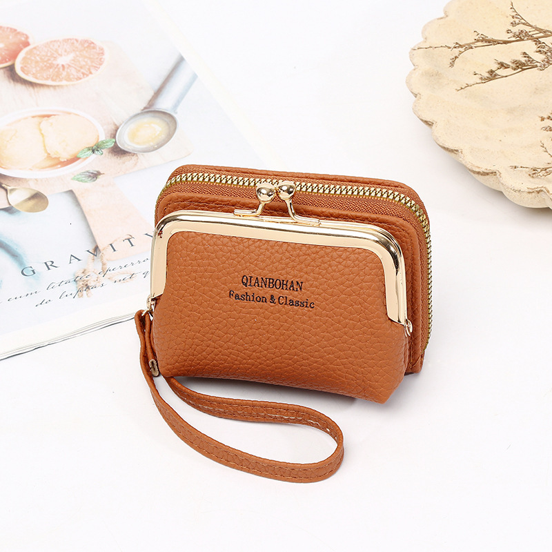 New Women's Wallet with Wrist Strap, Short Purse, Korean Style Coin Clip Bag, Multi-Card Slot Accordion Card Holder