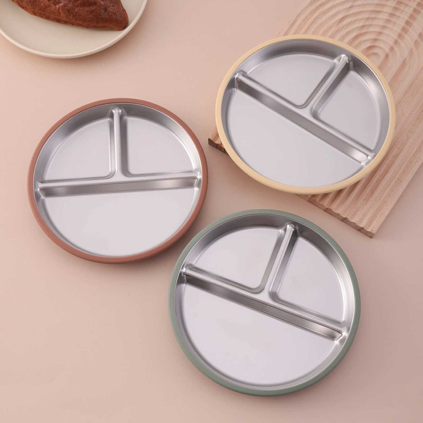1PCS Color Kids Stainless Steel Plate Detachable Suction Dishes Baby Feeding Sucker Bowl Food Grade Silicone Food Tray Tableware X250806