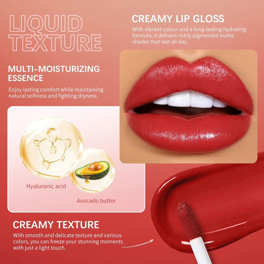 Lip Gloss Semi-Matte 8Colors Long-lasting Velvet Non-drying uitable for all skin lipgloss plump lip brown Cosmetics 250805