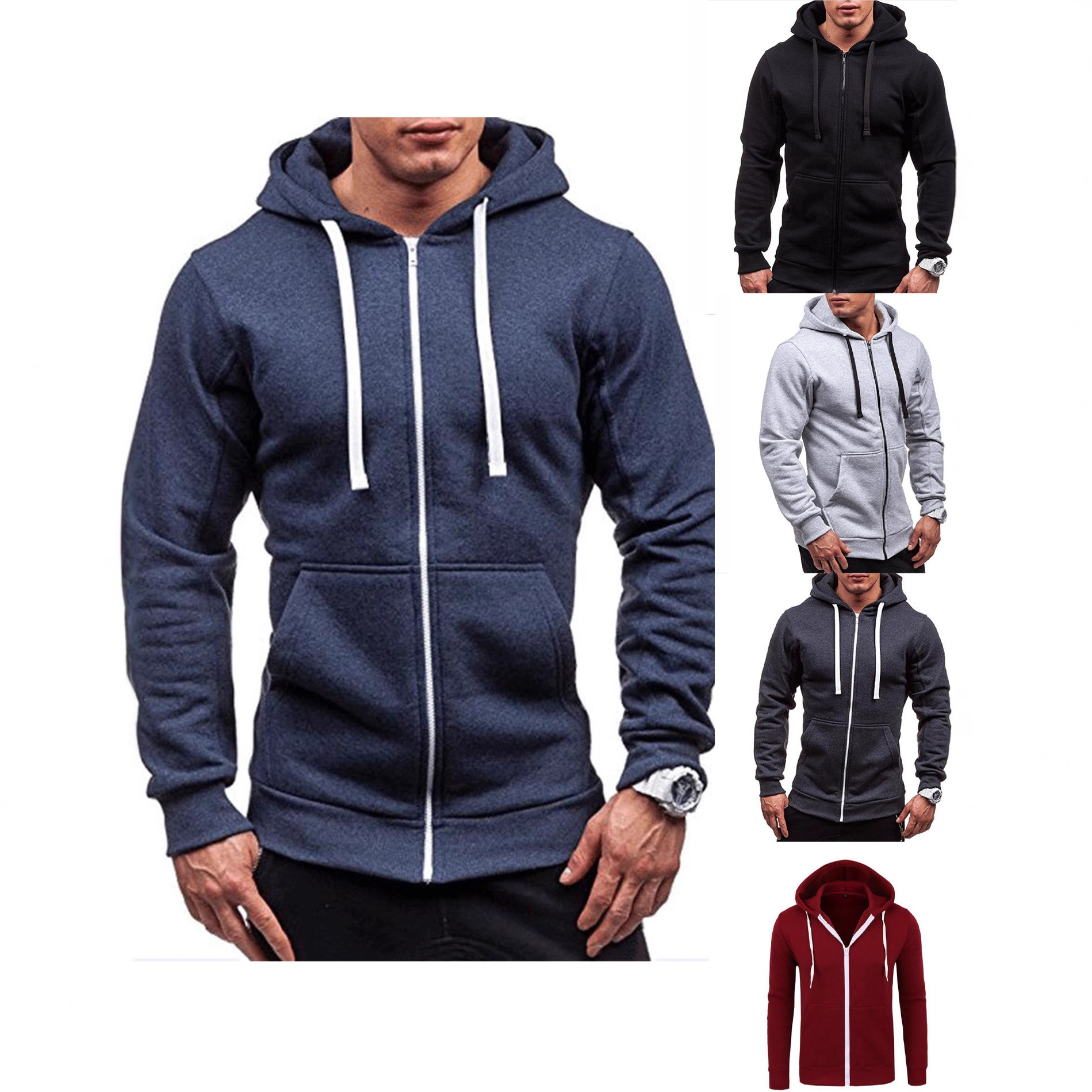 Casual Sweatshirt Zip Hooded Sweatshirt Jacket Mens Solid Colour Cardigan Hooded Jackets Spring Autumn Male Tops