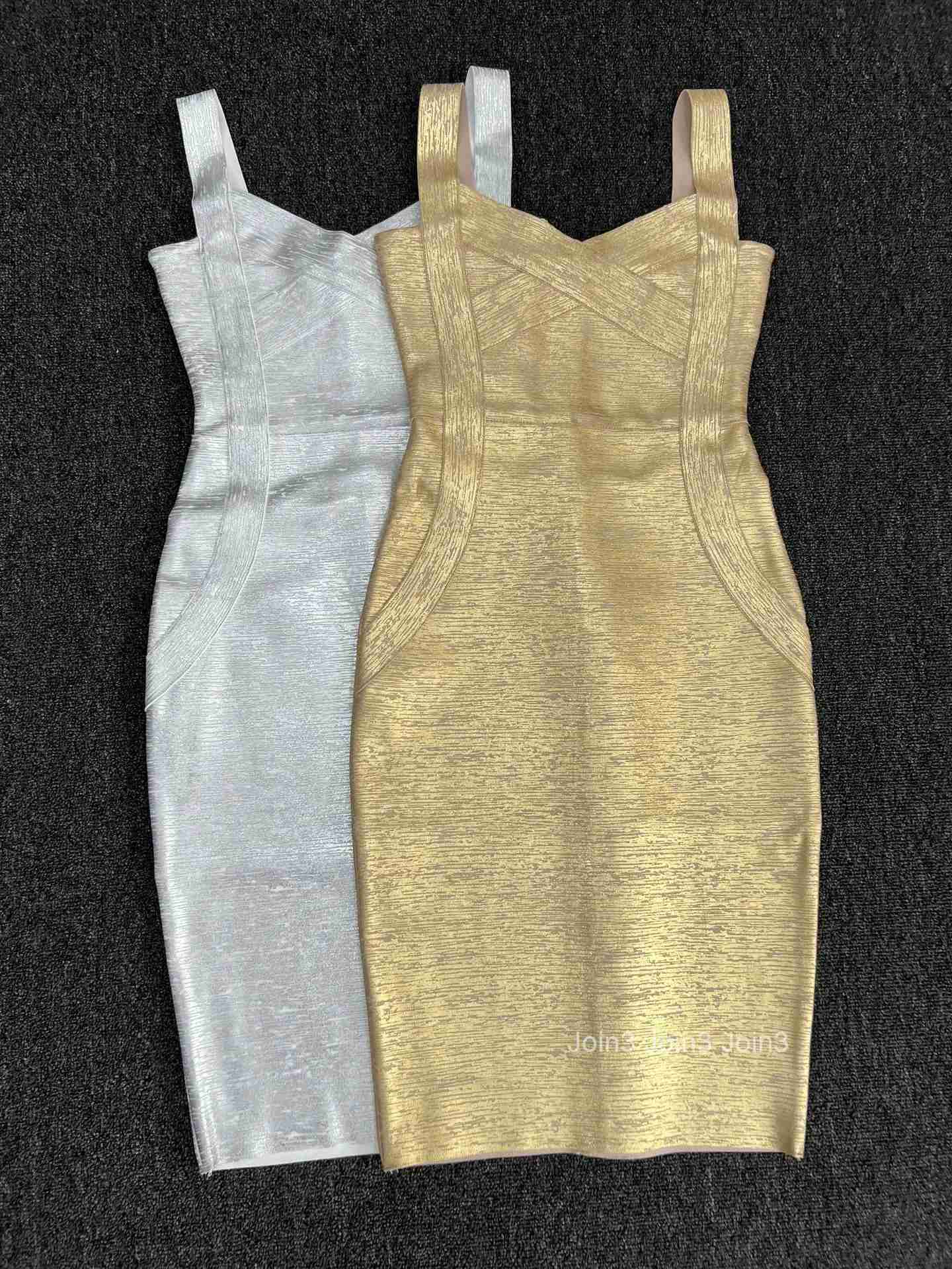 Real Photos Bronzing Bandage Bodycon Dress Women Elegant Tank Square Collar High Street Going Out Dresses Special Occasion